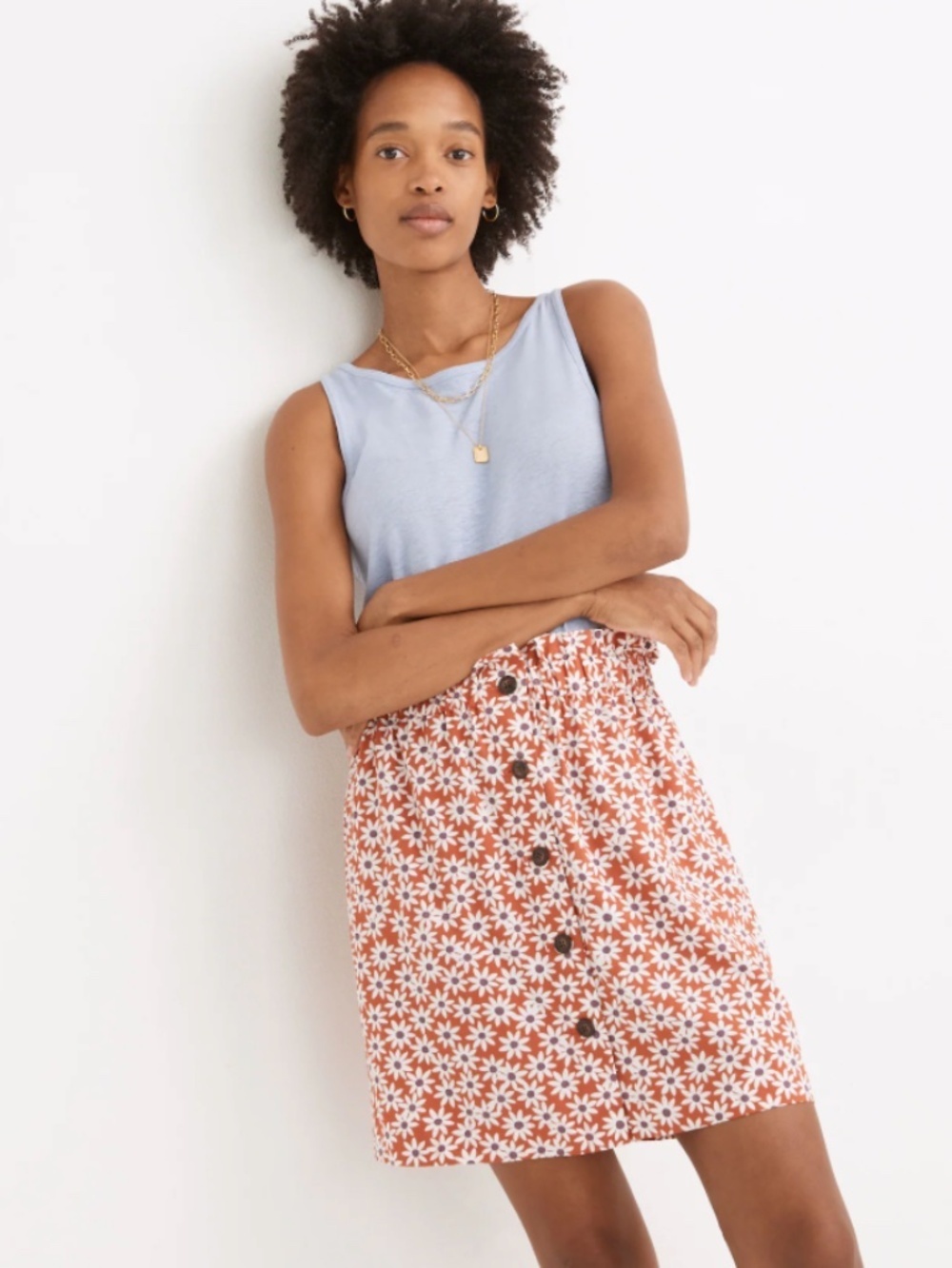Madewell Paperbag Button-Front Floral Mini Skirt Falling Daisies Russet Size XS